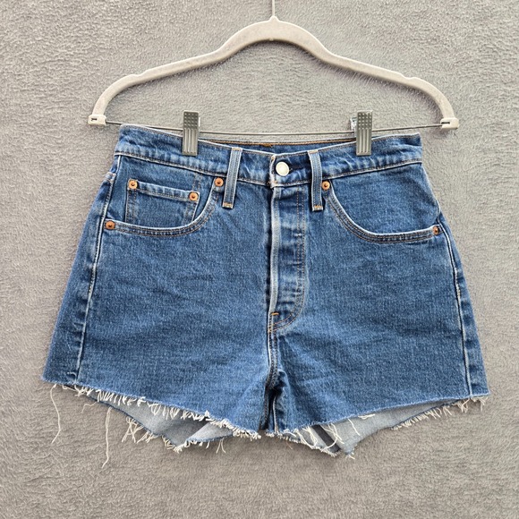 Levi's Pants - Levi's 501 Shorts W26 Blue Denim Cut‎ Off Button Fly Cotton Elastane Logo
